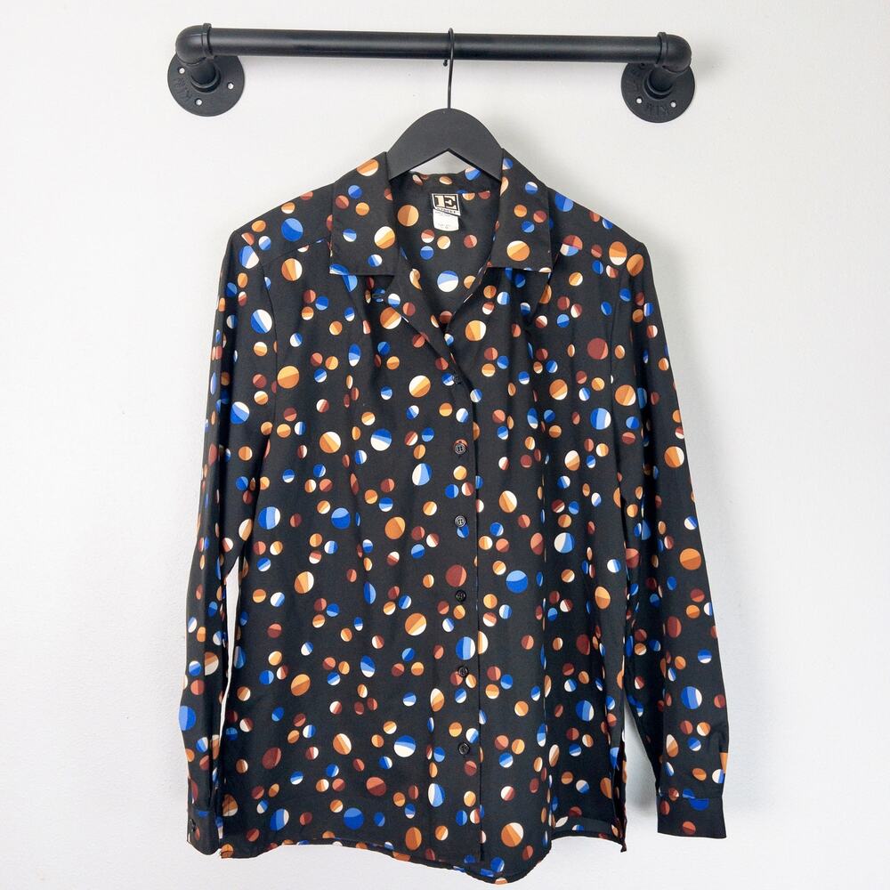 Vintage E Street Space Planet Print Button Down Long Sleeve Blouse Size 12